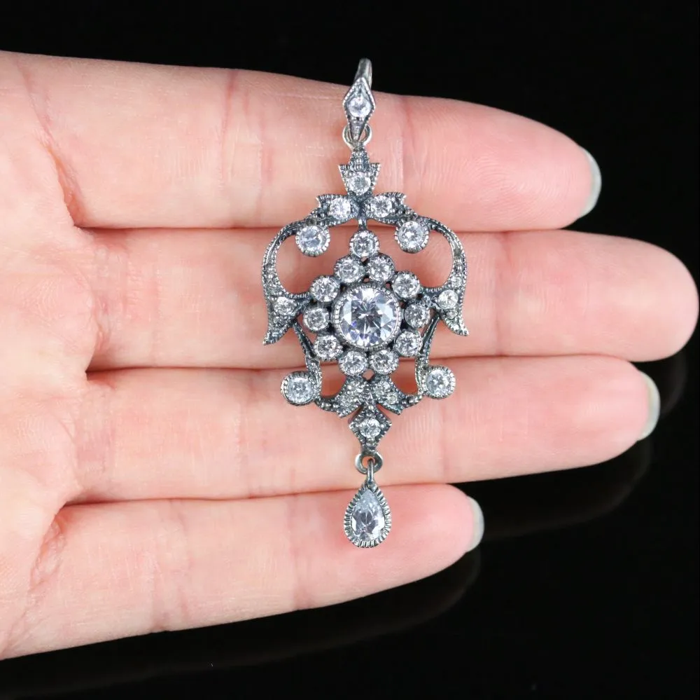 Edwardian Style CZ Pendant Sterling Silver