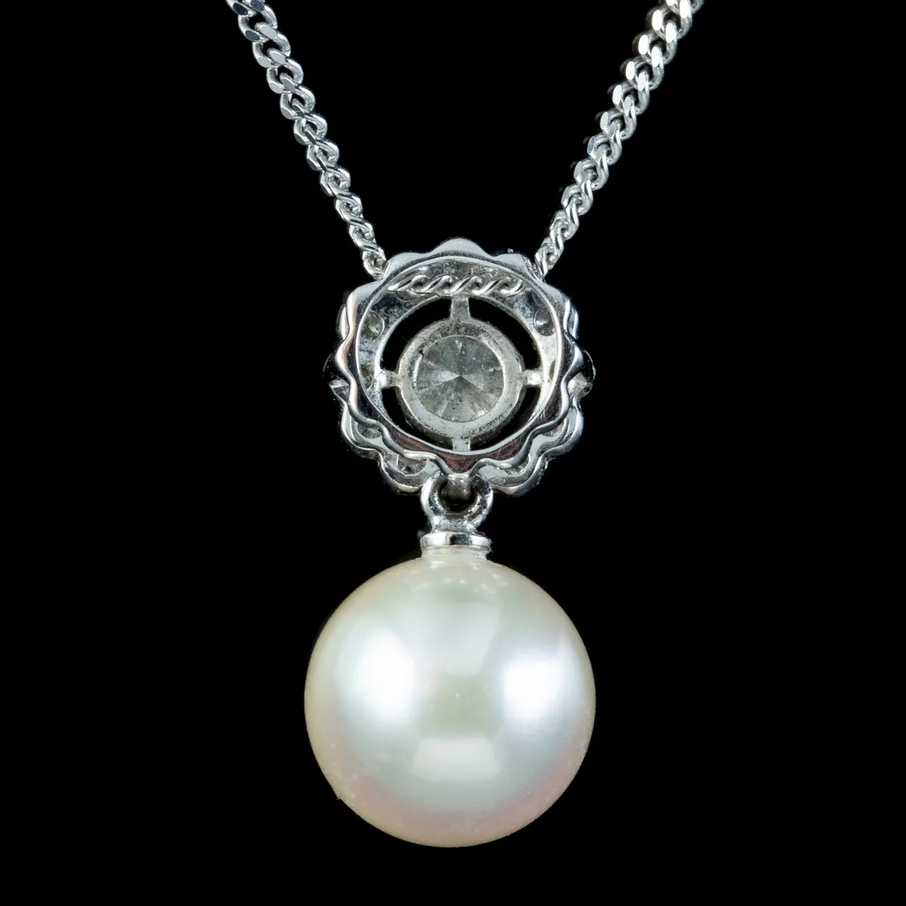 Edwardian Style Pearl Diamond Pendant Necklace 18ct Gold