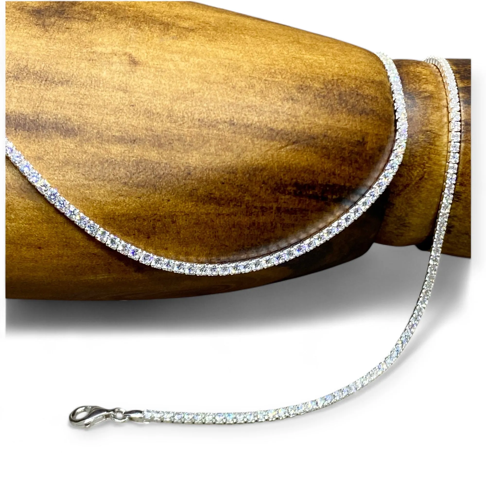 Fine Sterling Silver 2mm Tennis Necklace & Bracelet Set