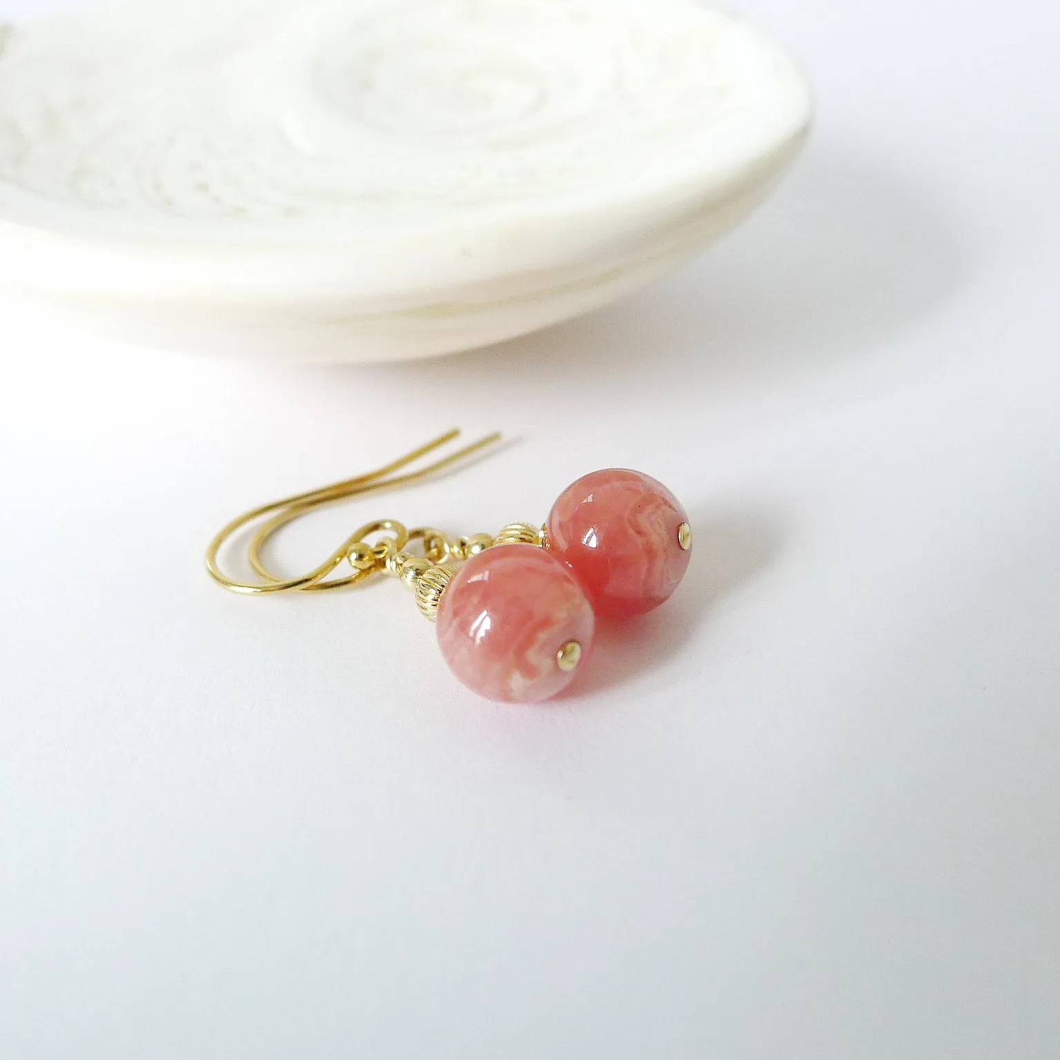 Genevieve Earrings / Rhodochrosite 8mm