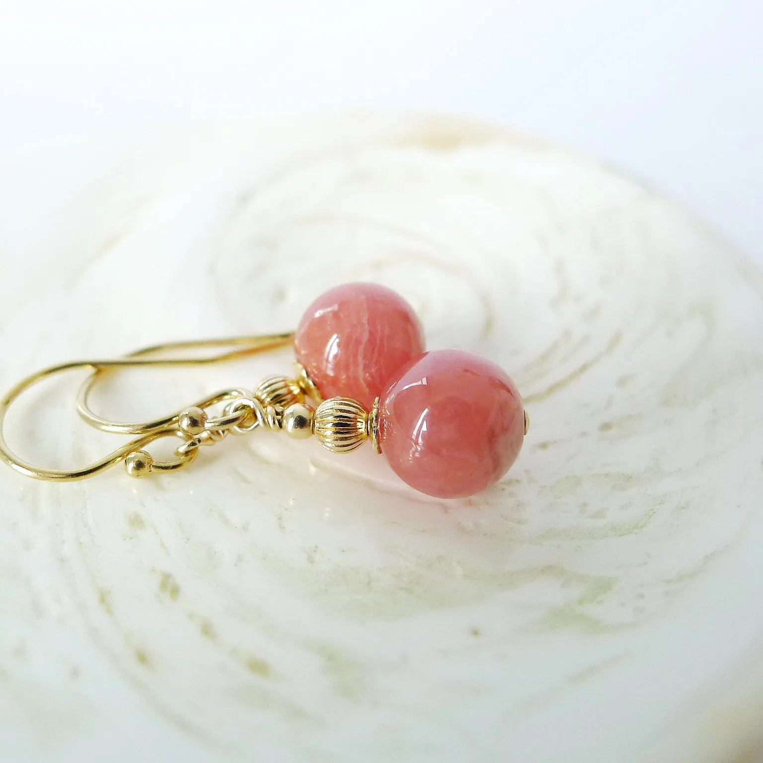 Genevieve Earrings / Rhodochrosite 8mm