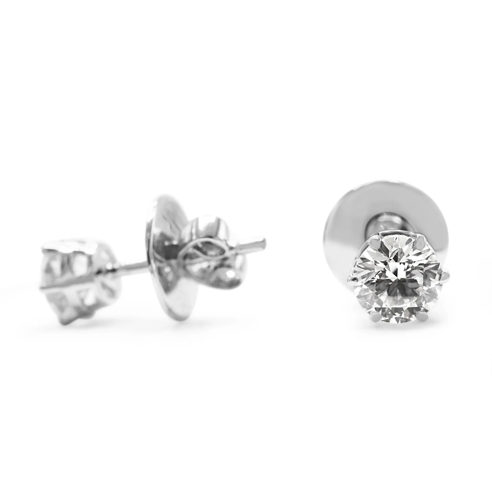 GIA Certificated Brilliant Cut Solitaire Diamond Stud Earrings - 18ct White Gold