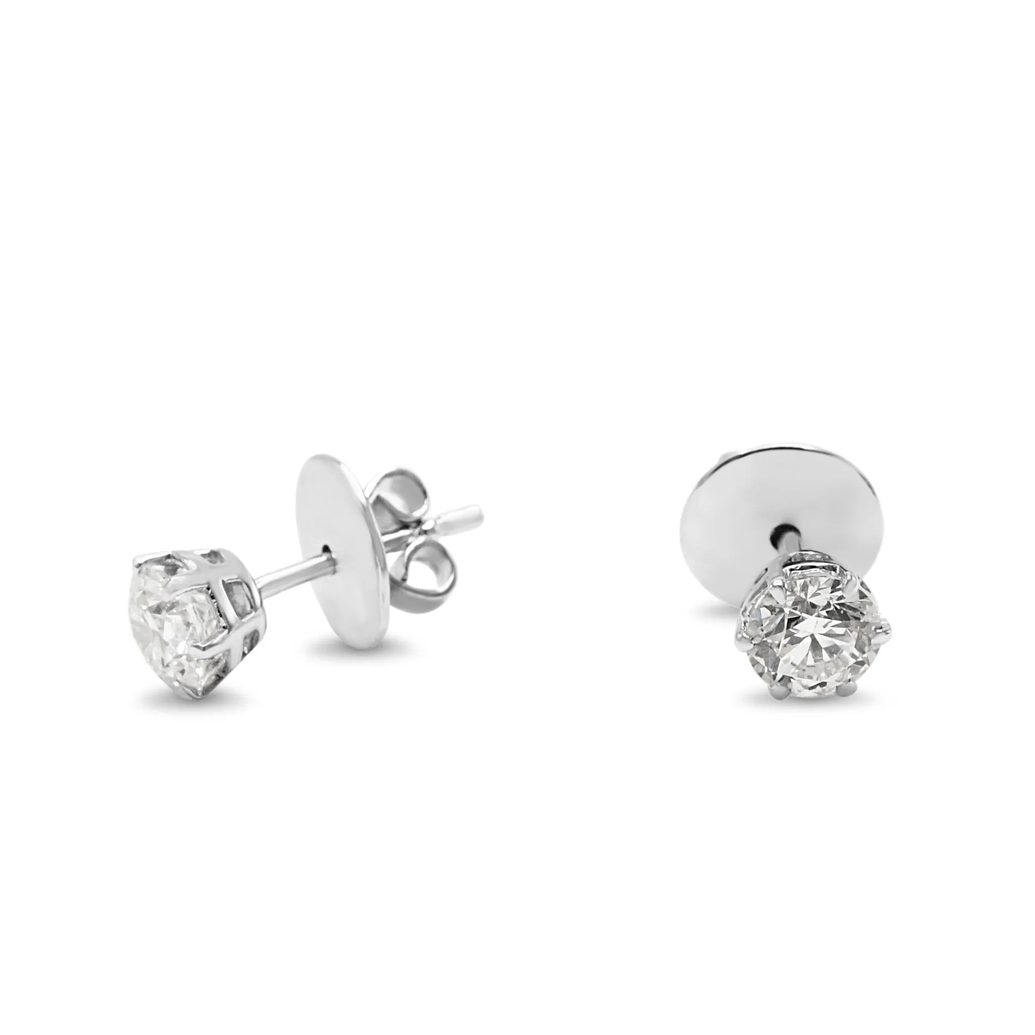 GIA Certificated Brilliant Cut Solitaire Diamond Stud Earrings - 18ct White Gold