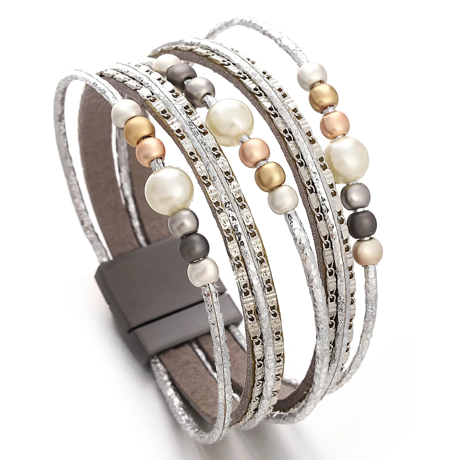 'Girinya' Pearl Beads Cuff Bracelet - silver