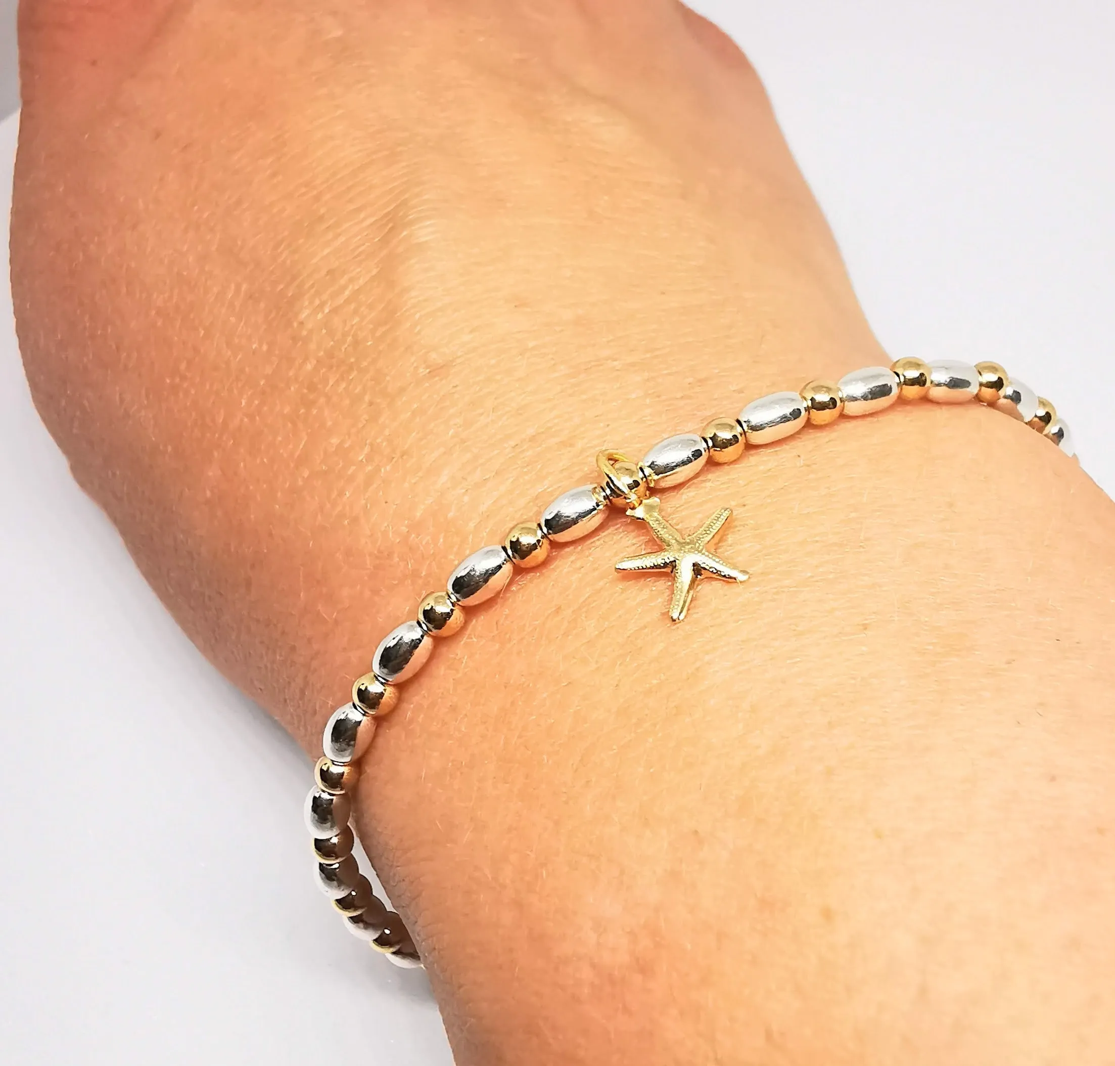 Gold and Silver Starfish Bead Bracelet