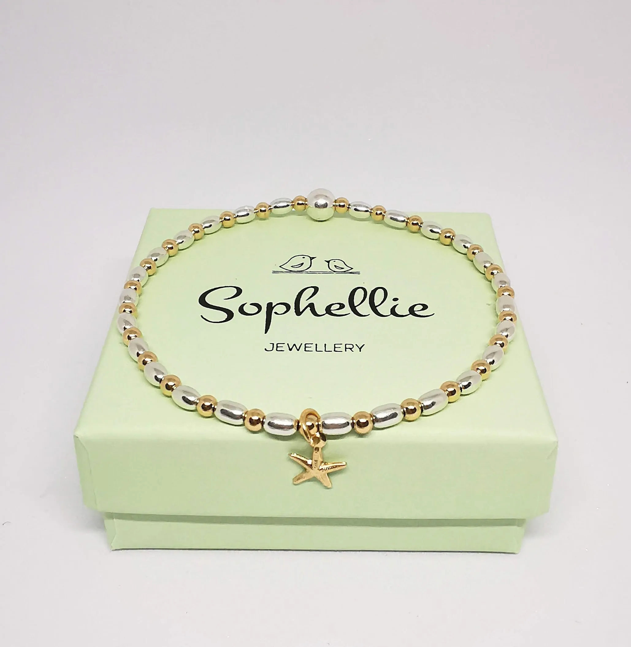 Gold and Silver Starfish Bead Bracelet