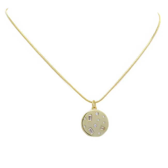 Gold Filled Cubic Zirconia Round Pendant Necklace