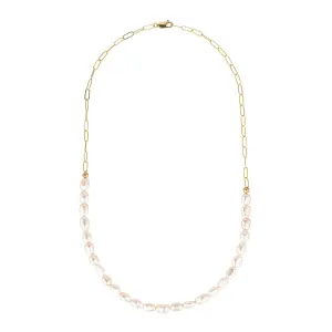 Gold Filled Paperclip Chain & Multiple Baroque Pearl 19" Necklace