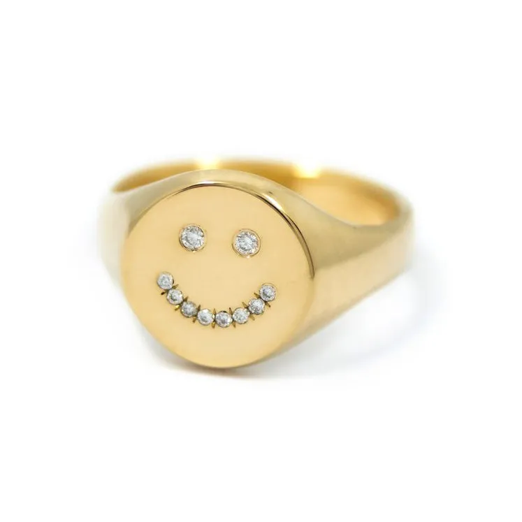 Gold Happy Face Signet Ring