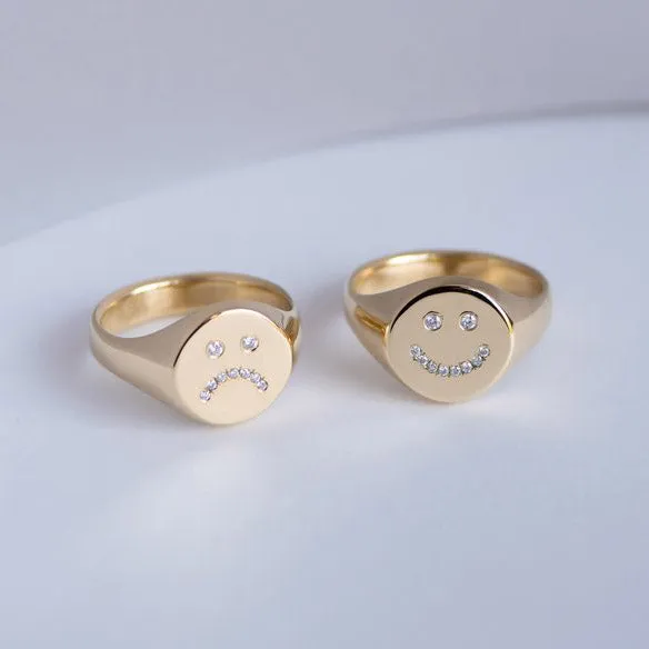 Gold Happy Face Signet Ring