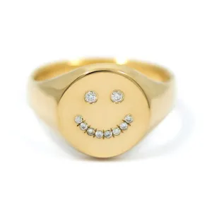 Gold Happy Face Signet Ring