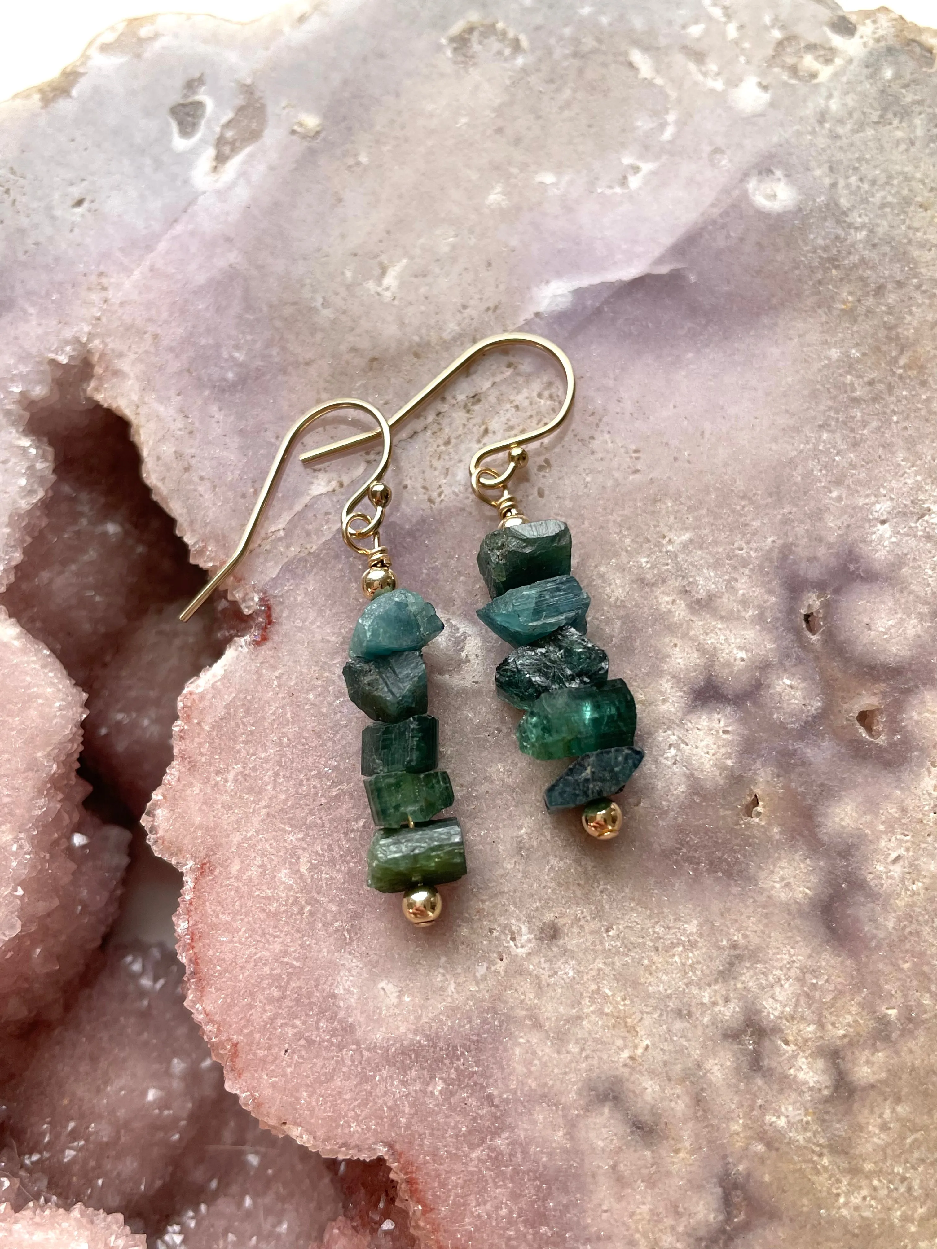 Green Tourmaline Earrings, Raw Crystal Earrings, Dangle Drop Gold Earrings, Gift For Women