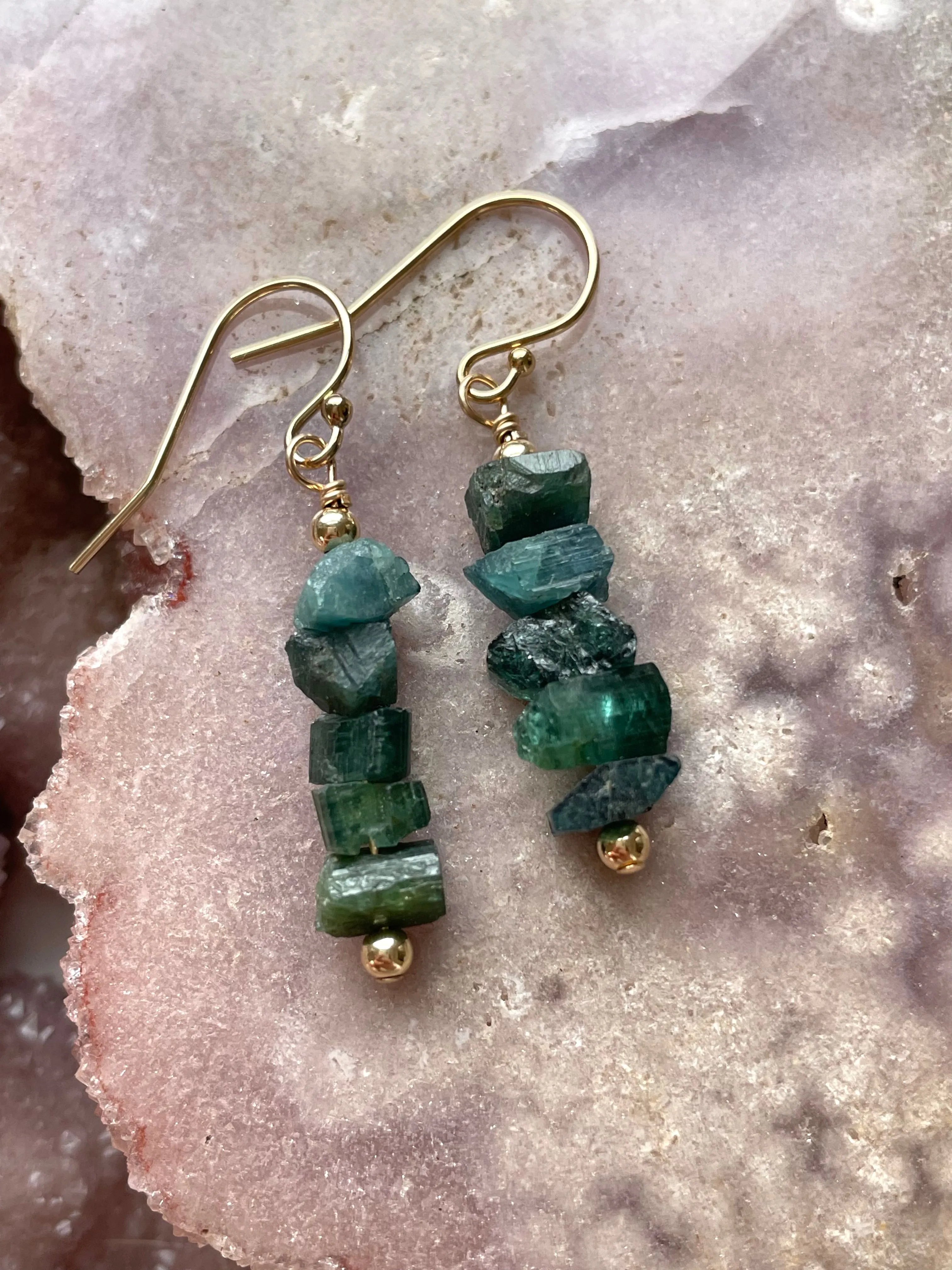 Green Tourmaline Earrings, Raw Crystal Earrings, Dangle Drop Gold Earrings, Gift For Women