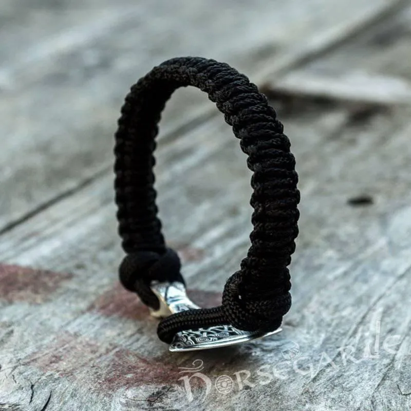 Handcrafted Black Paracord Bracelet with Axe Head - Sterling Silver