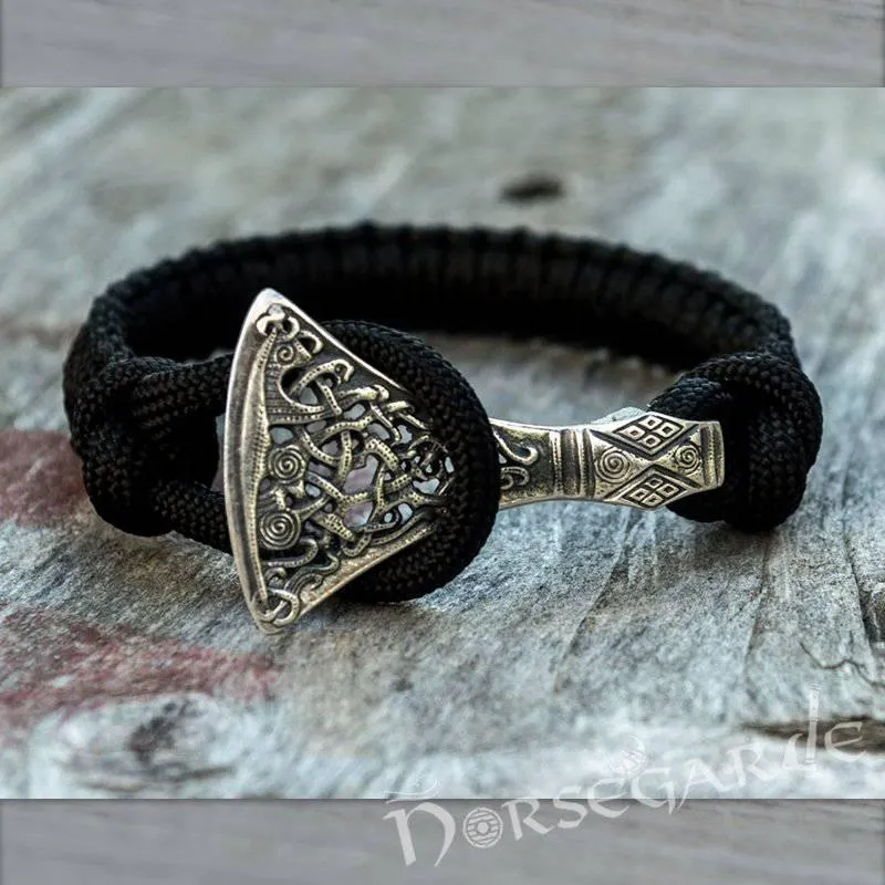 Handcrafted Black Paracord Bracelet with Axe Head - Sterling Silver