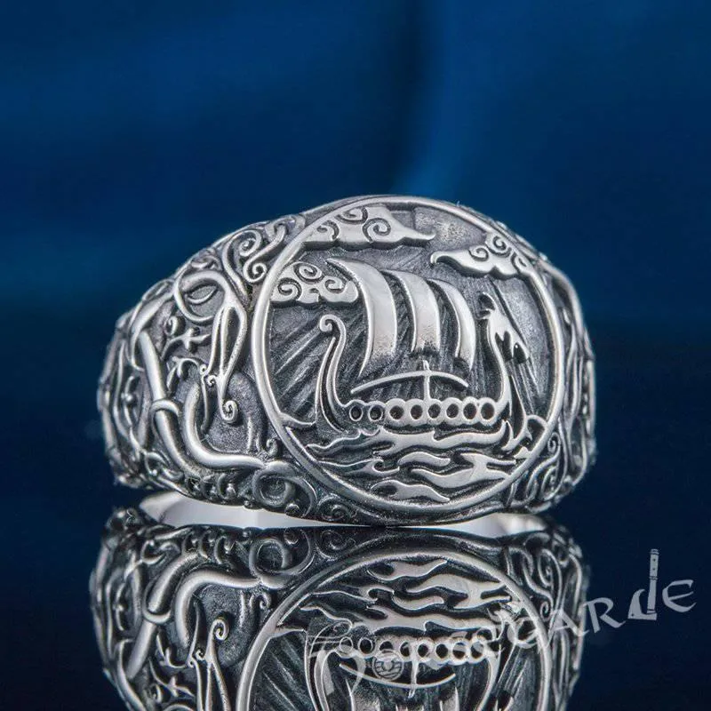 Handcrafted Urnes Style Drakkar Ring - Sterling Silver