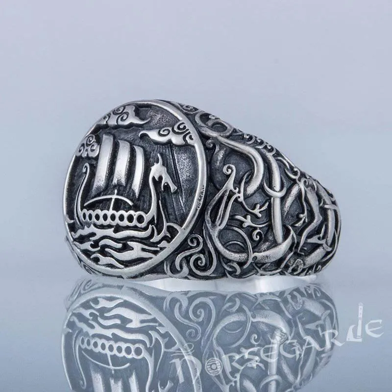 Handcrafted Urnes Style Drakkar Ring - Sterling Silver