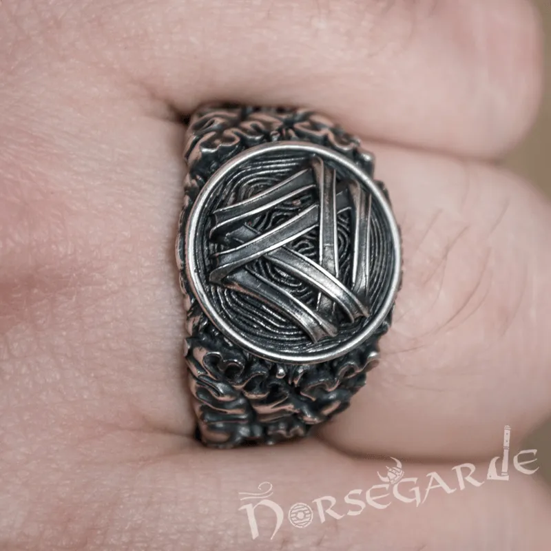 Handcrafted Valknut Oak Leaves Ring - Sterling Silver