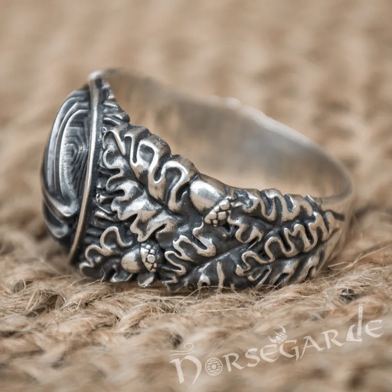 Handcrafted Valknut Oak Leaves Ring - Sterling Silver