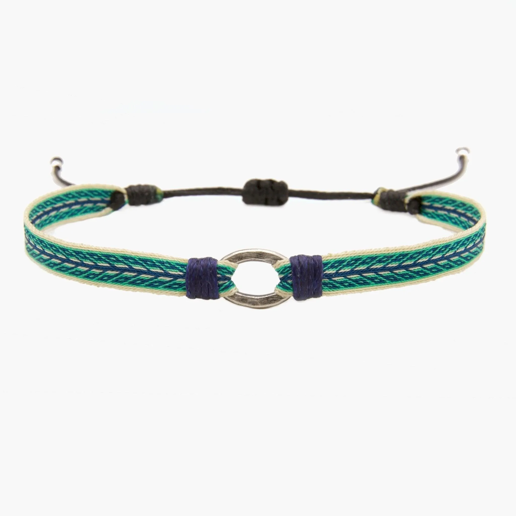 Handmade Purnama Bracelet With Silver Hoop (Blue/Green)