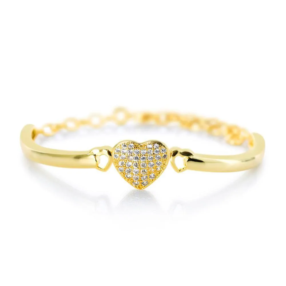 Heart Crystal Yellow Gold Plating Girls Adjustable Bangle Bracelet