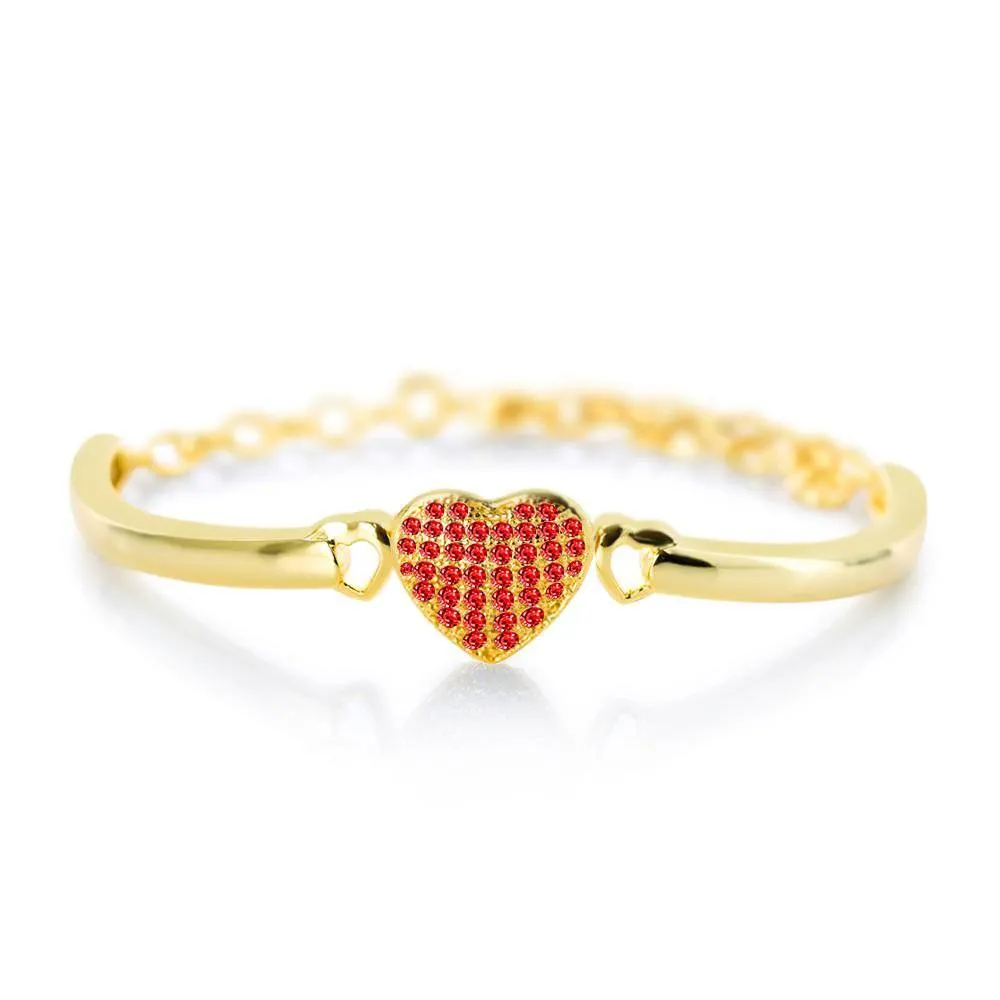 Heart Crystal Yellow Gold Plating Girls Adjustable Bangle Bracelet