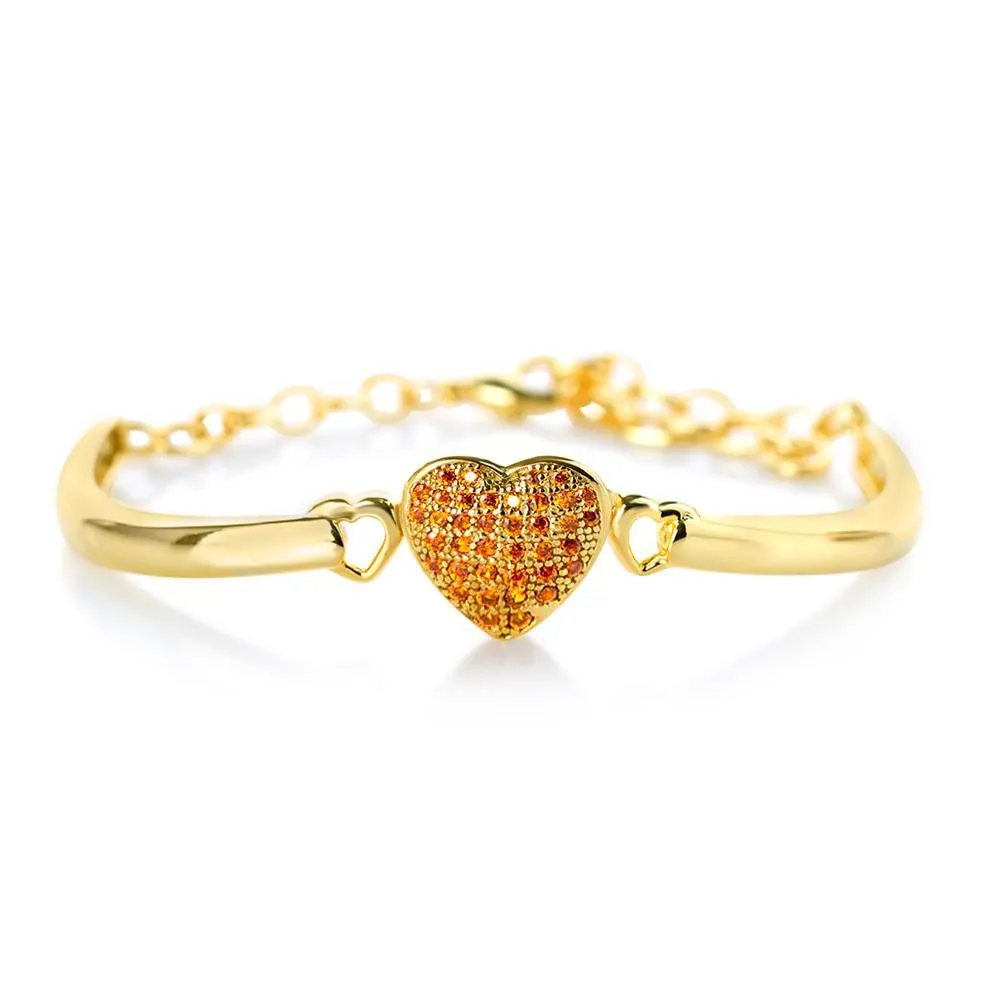 Heart Crystal Yellow Gold Plating Girls Adjustable Bangle Bracelet