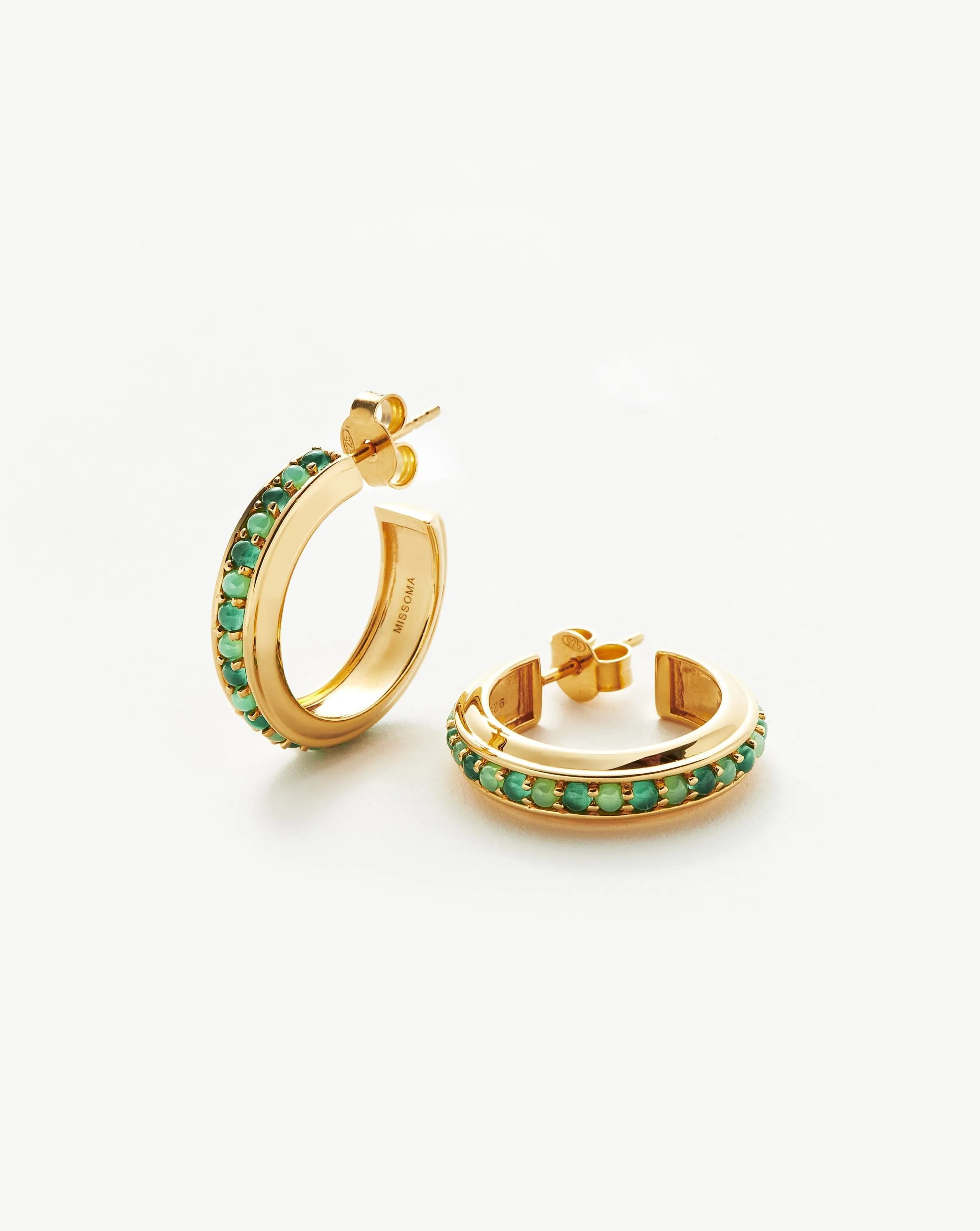 Hot Rox Gemstone Medium Hoop Earrings | 18k Gold Vermeil/Green Onyx & Chalcedony