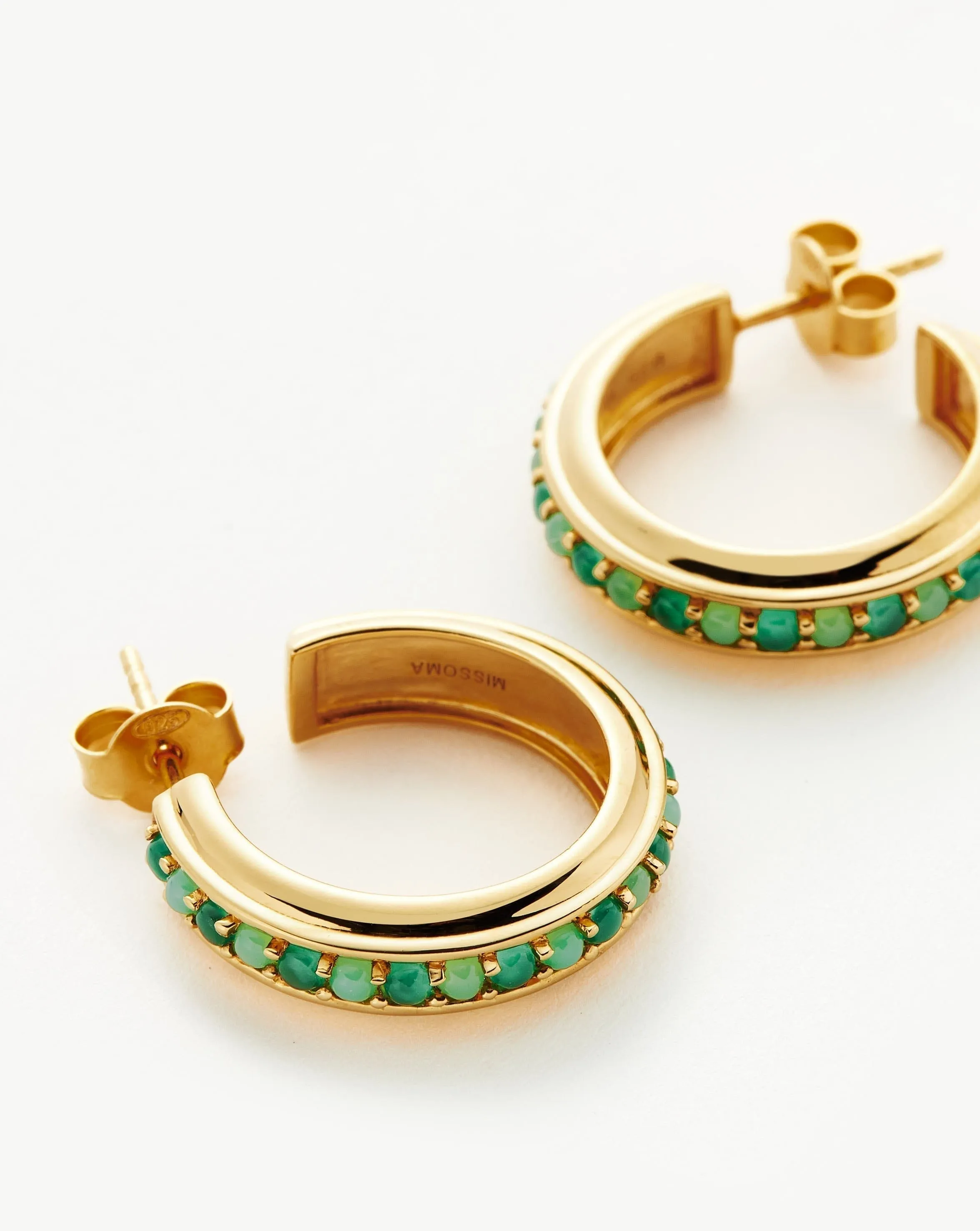 Hot Rox Gemstone Medium Hoop Earrings | 18k Gold Vermeil/Green Onyx & Chalcedony