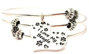 I Love My Beagle Heart Triple Style Expandable Bangle Bracelet