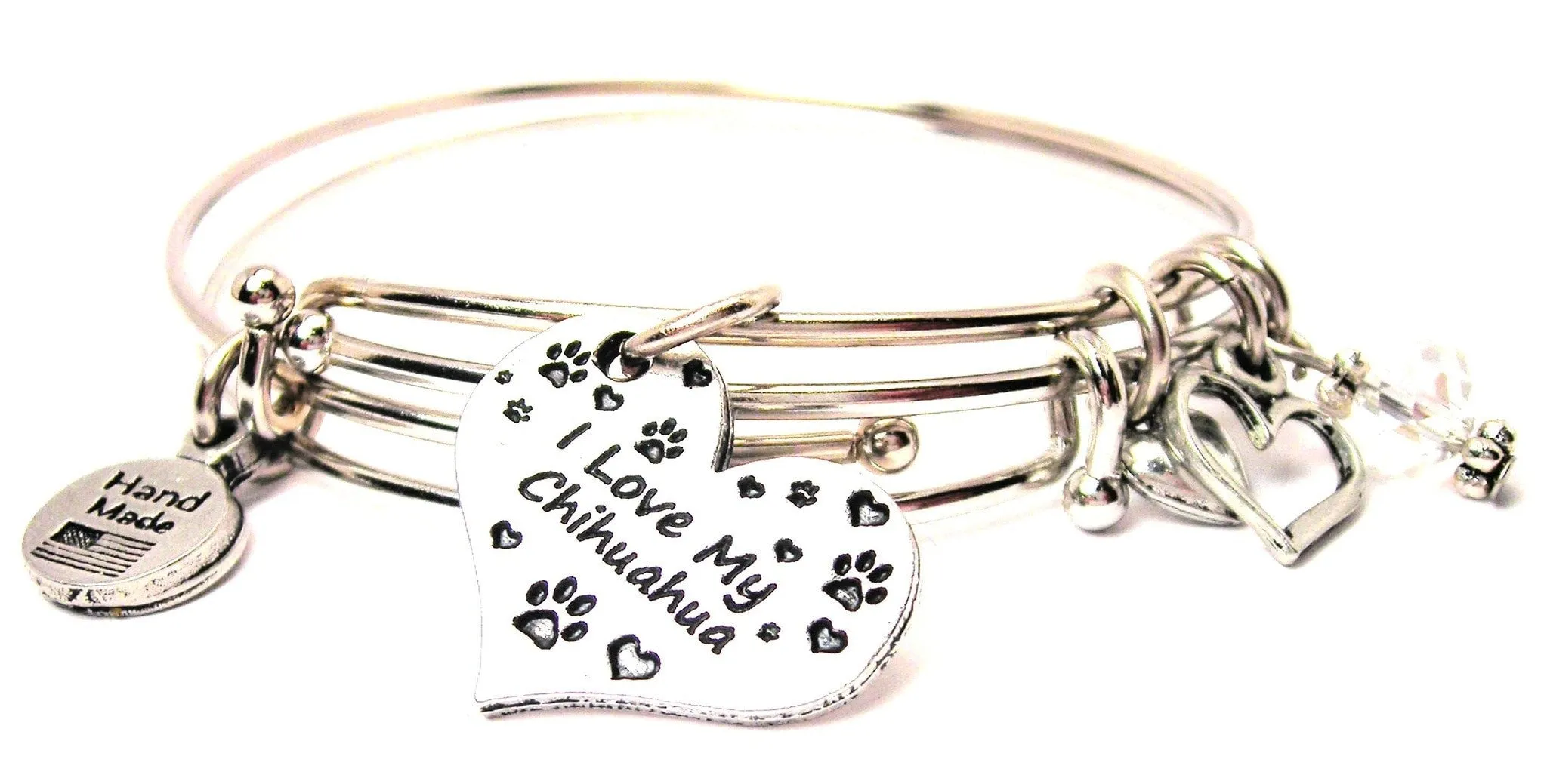 I Love My Chihuahua Heart Expandable Bangle Bracelet Set