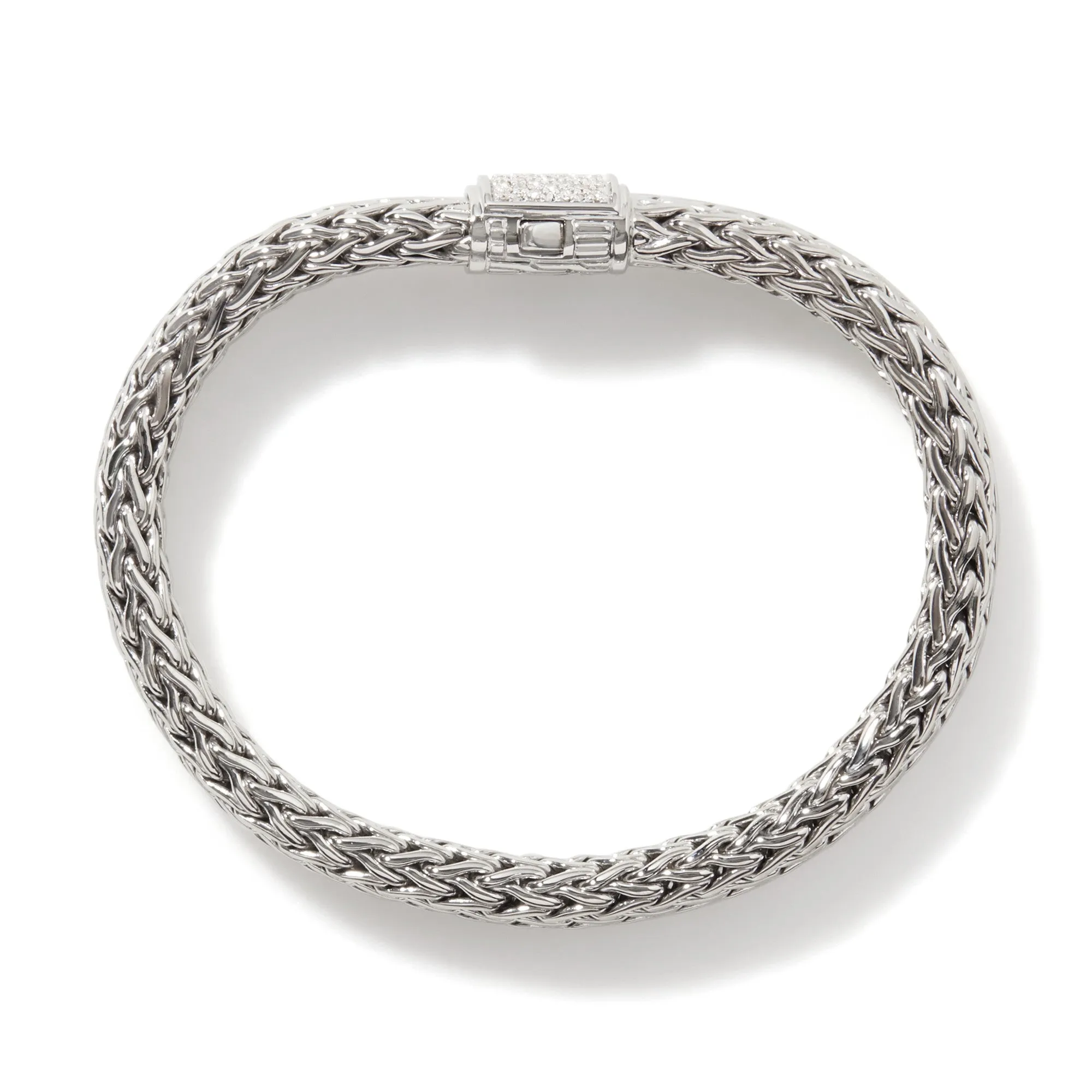 JOHN HARDY STERLING SILVER ICON BRACELET WITH PAVE DIAMOND BARREL CLASP