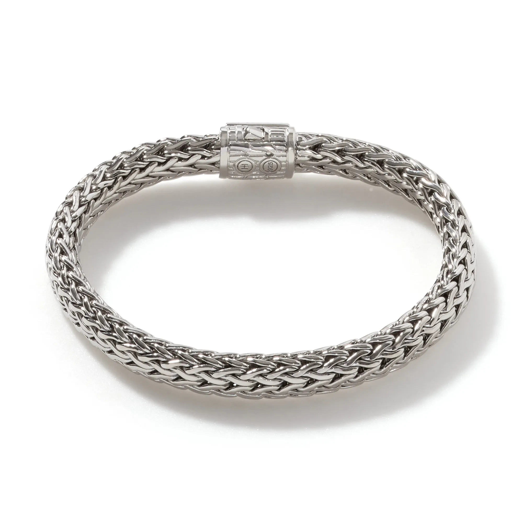 JOHN HARDY STERLING SILVER ICON BRACELET WITH PAVE DIAMOND BARREL CLASP