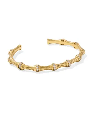 Kendra Scott Maura Vintage Gold Bamboo Cuff White Crystal Bracelet