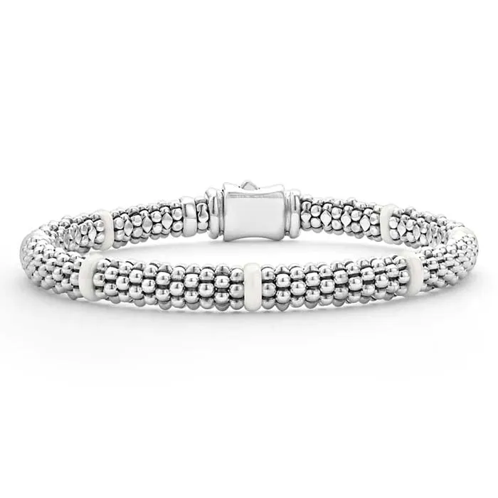 LAGOS 7 Station White Ceramic Caviar Bracelet in Sterling Silver