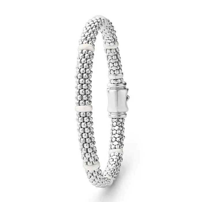 LAGOS 7 Station White Ceramic Caviar Bracelet in Sterling Silver