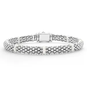 LAGOS 7 Station White Ceramic Caviar Bracelet in Sterling Silver