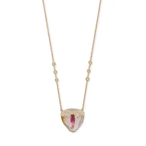 LARGE PAVE PINK TOURMALINE TEARDROP CAP   LIGHT WATERMELON TOURMALINE SLICE NECKLACE