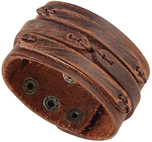 Marshal Black Brown Leather Cuff Bracelet Punk Braided Bracelets Rock Leather Wristbands Gothic Adjustable Wrap Bracelet for Men Women