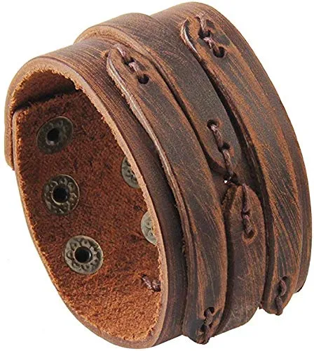 Marshal Black Brown Leather Cuff Bracelet Punk Braided Bracelets Rock Leather Wristbands Gothic Adjustable Wrap Bracelet for Men Women