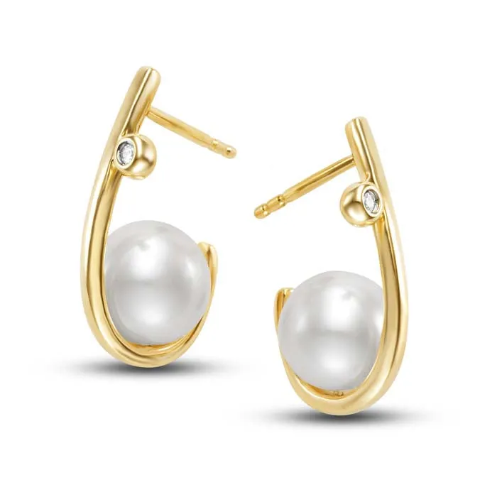 Mastoloni 8-8.5mm Freshwater Cultured Pearl J-Hoop Earring with Diamond Accent in 14K Yellow Gold