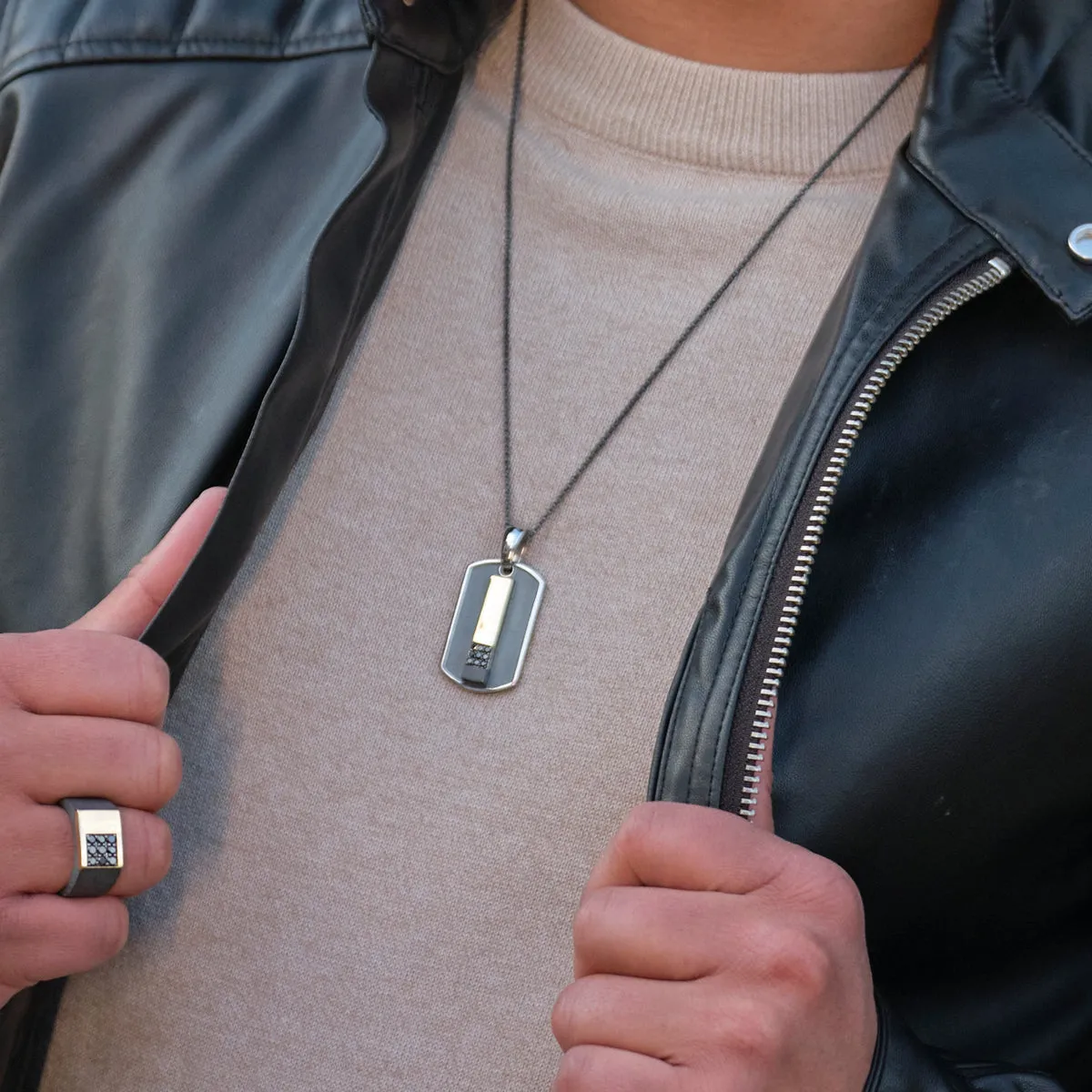 Men's Duplex Black Diamond Signet Ring