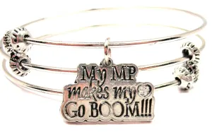 My Mp Makes My Heart Go Boom Triple Style Expandable Bangle Bracelet