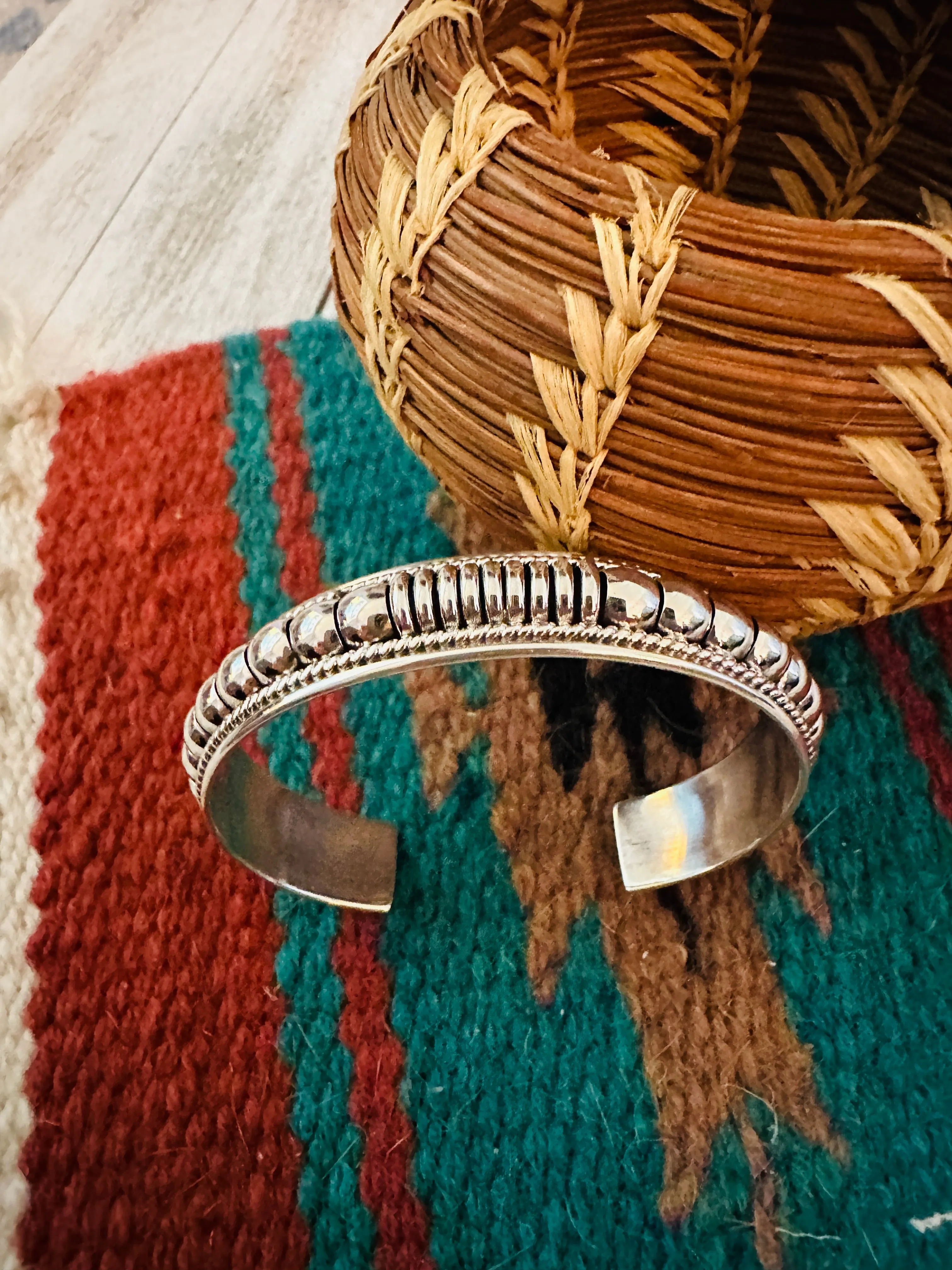 Navajo Rolled Sterling Silver Cuff Bracelet