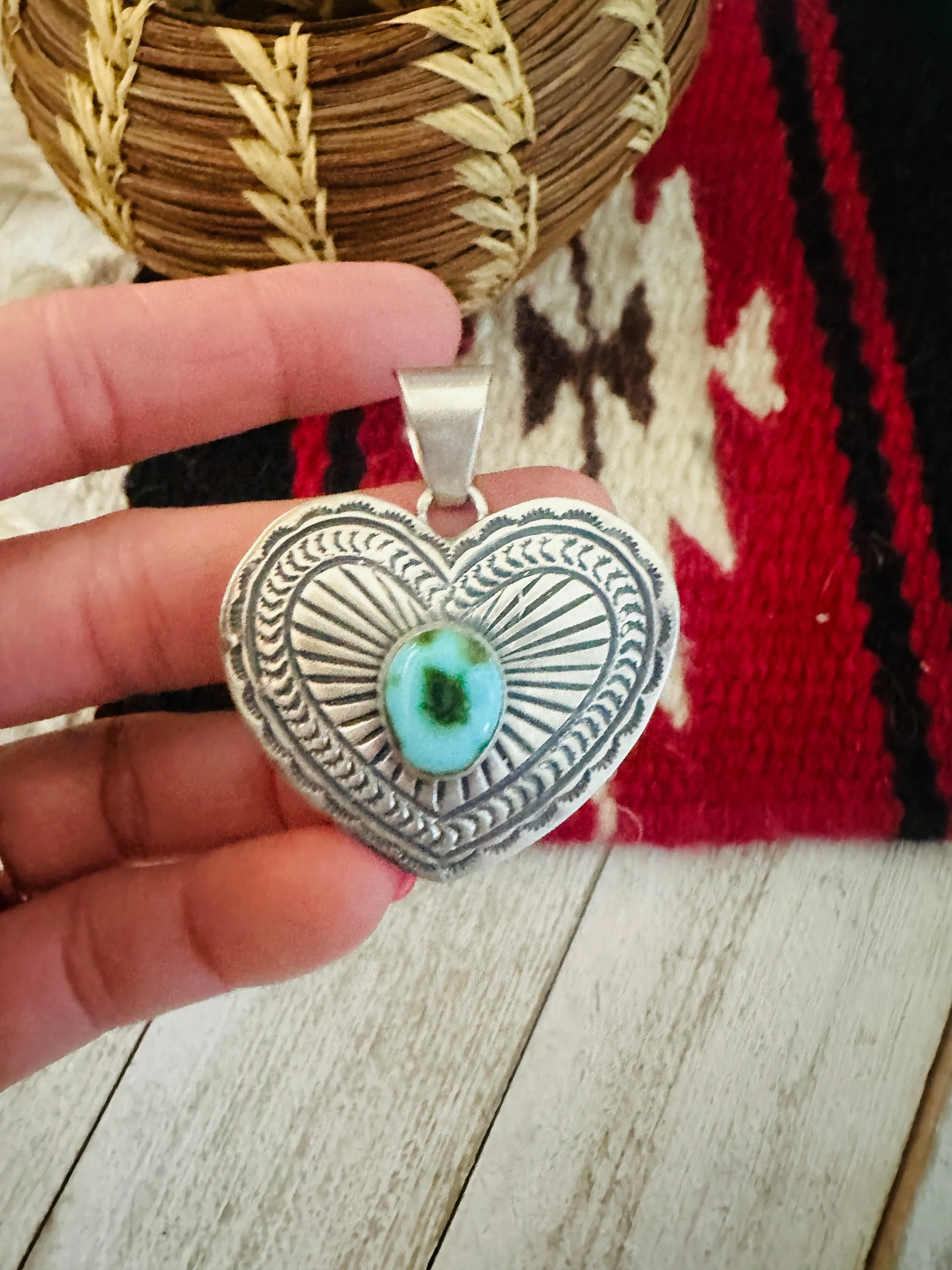 Navajo Sonoran Mountain Turquoise & Sterling Silver Heart Pendant