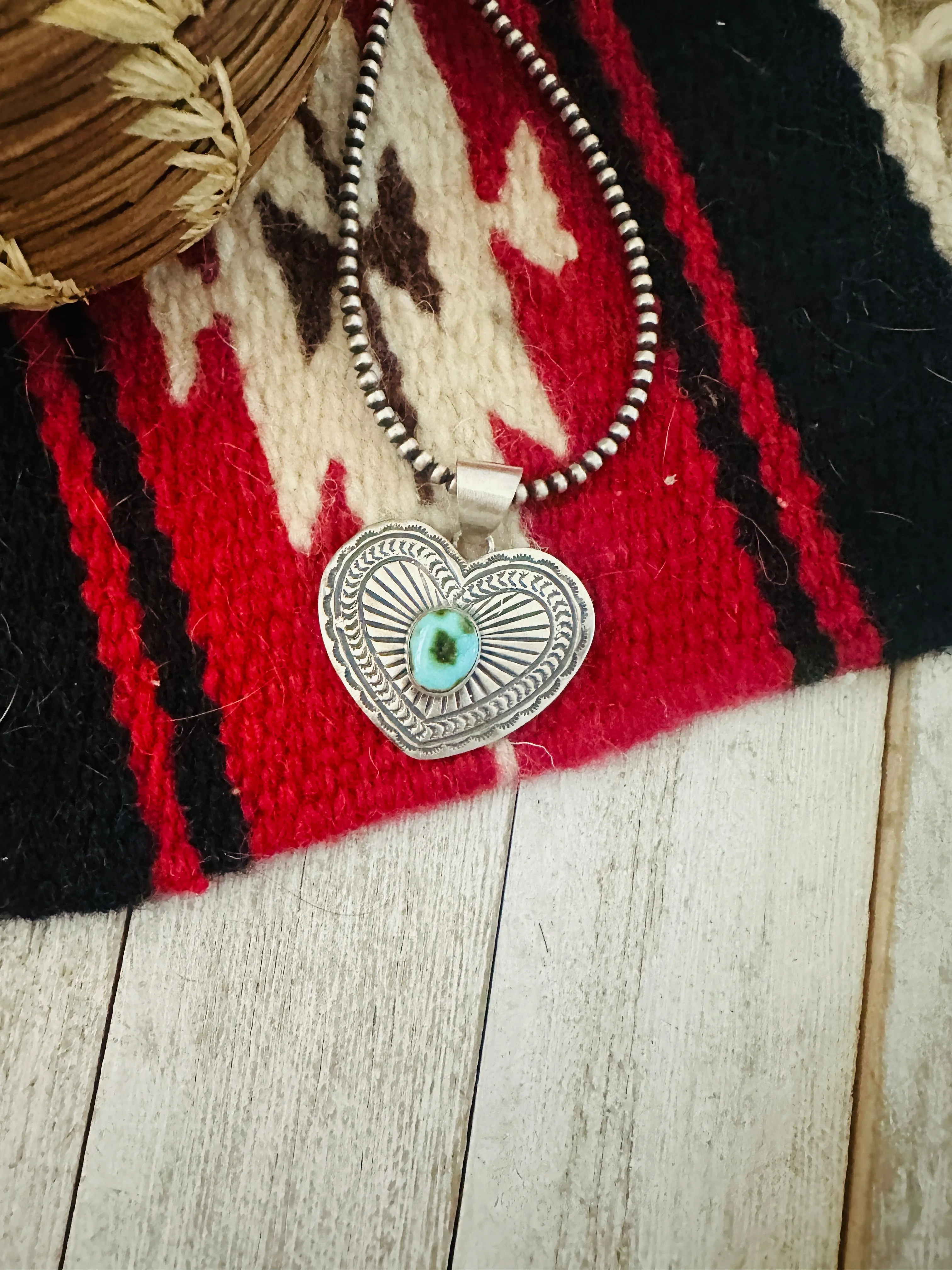 Navajo Sonoran Mountain Turquoise & Sterling Silver Heart Pendant