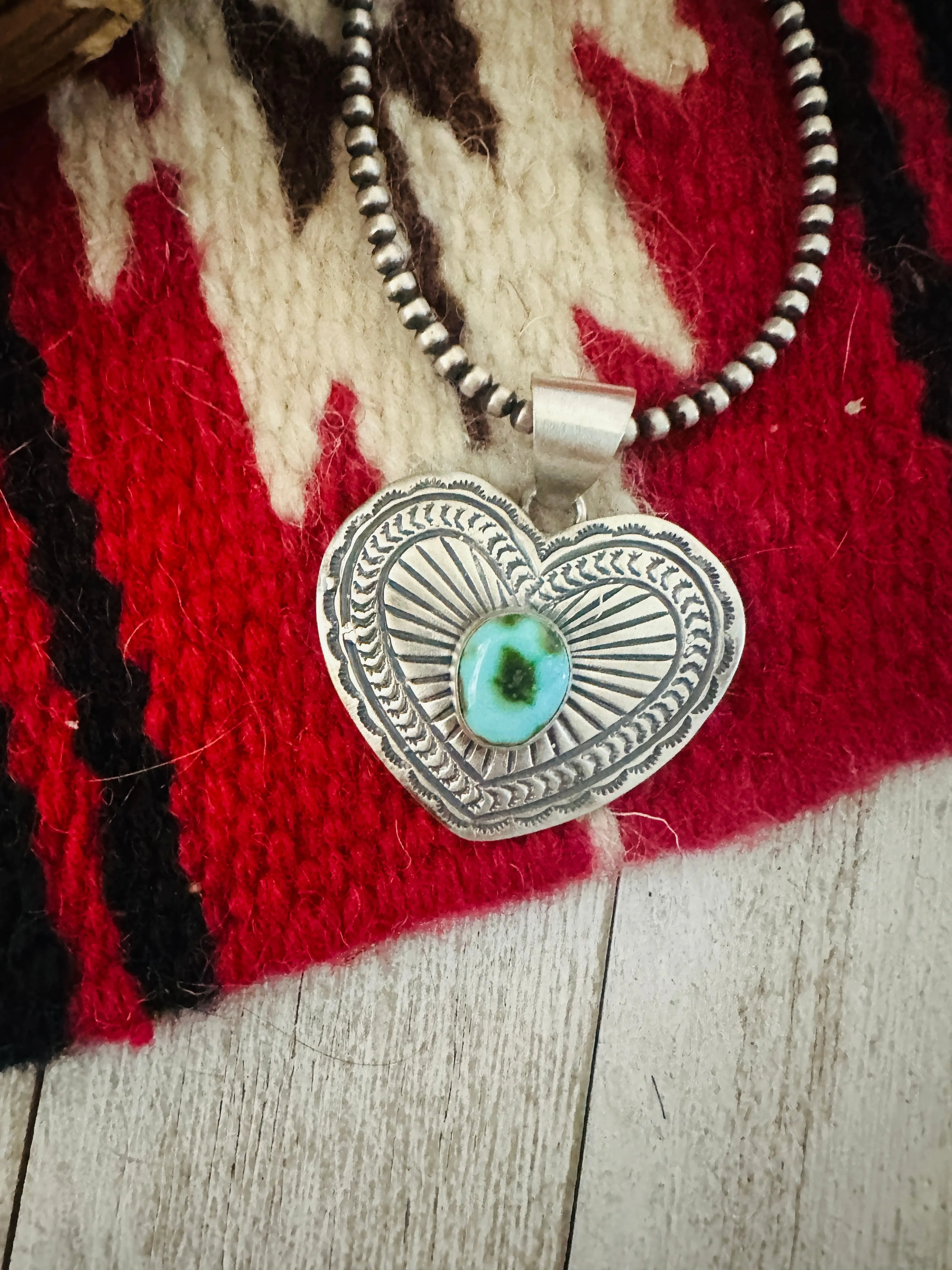 Navajo Sonoran Mountain Turquoise & Sterling Silver Heart Pendant