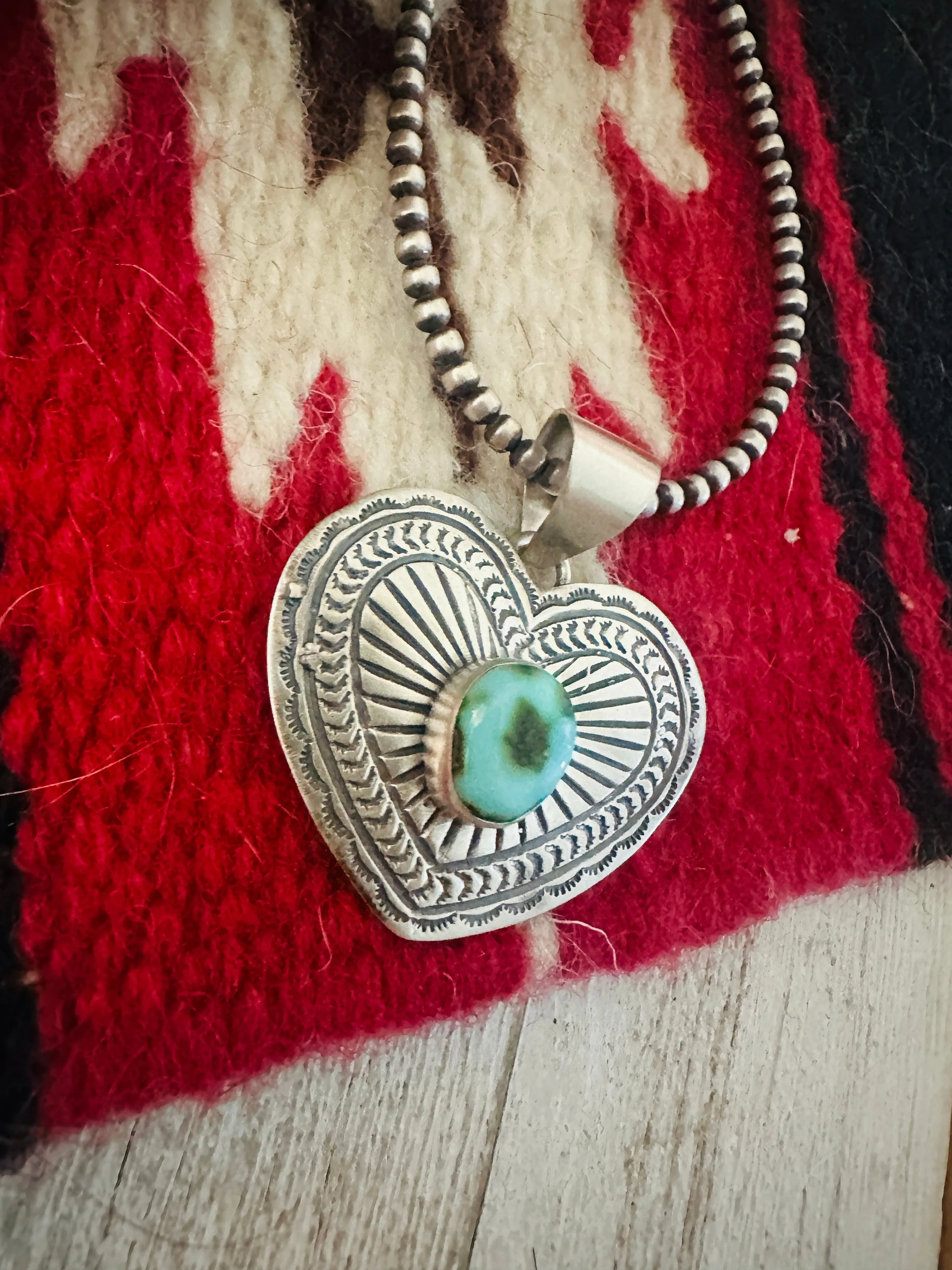 Navajo Sonoran Mountain Turquoise & Sterling Silver Heart Pendant