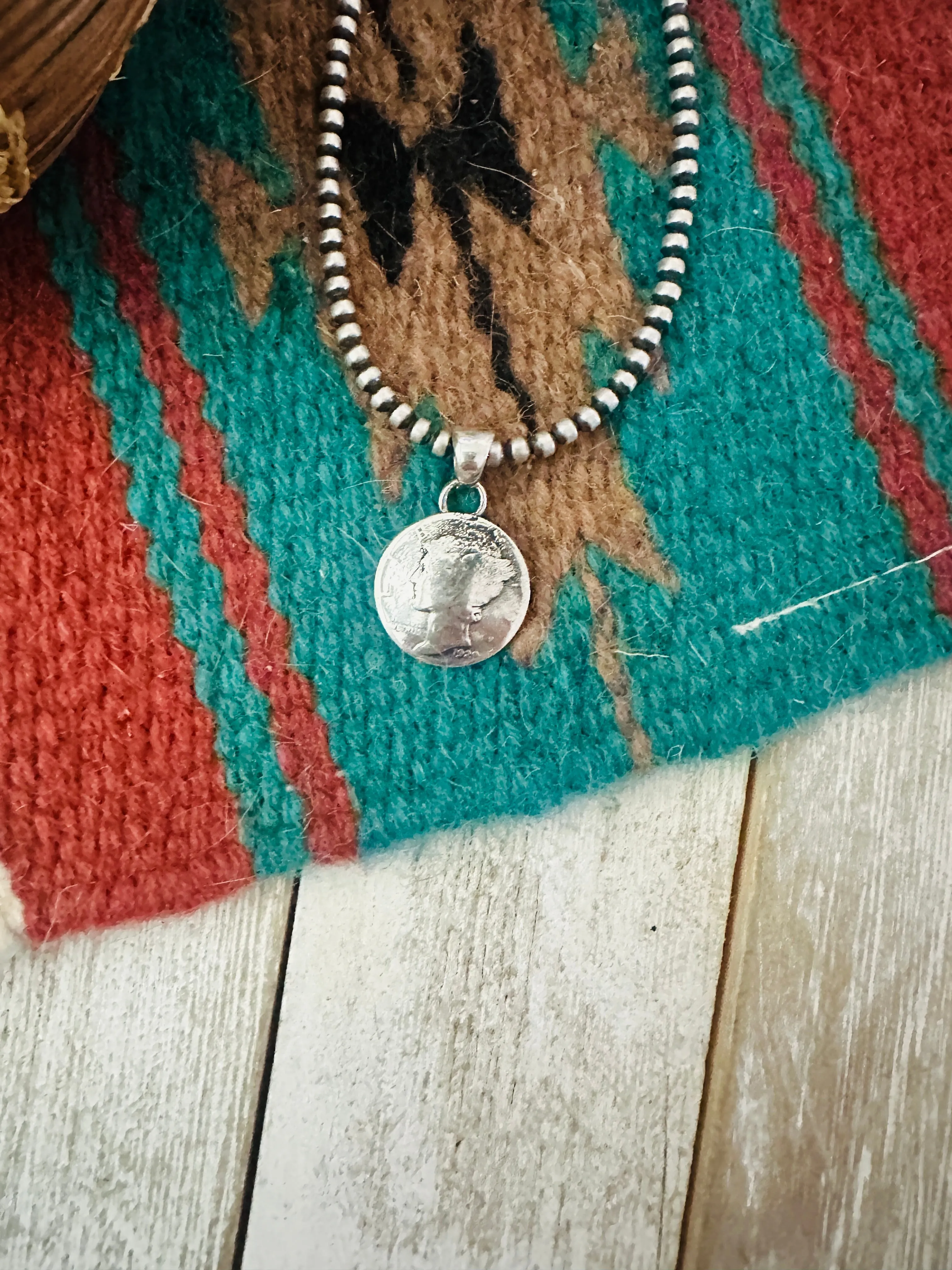 Navajo Sterling Silver  Liberty Dime Pendant