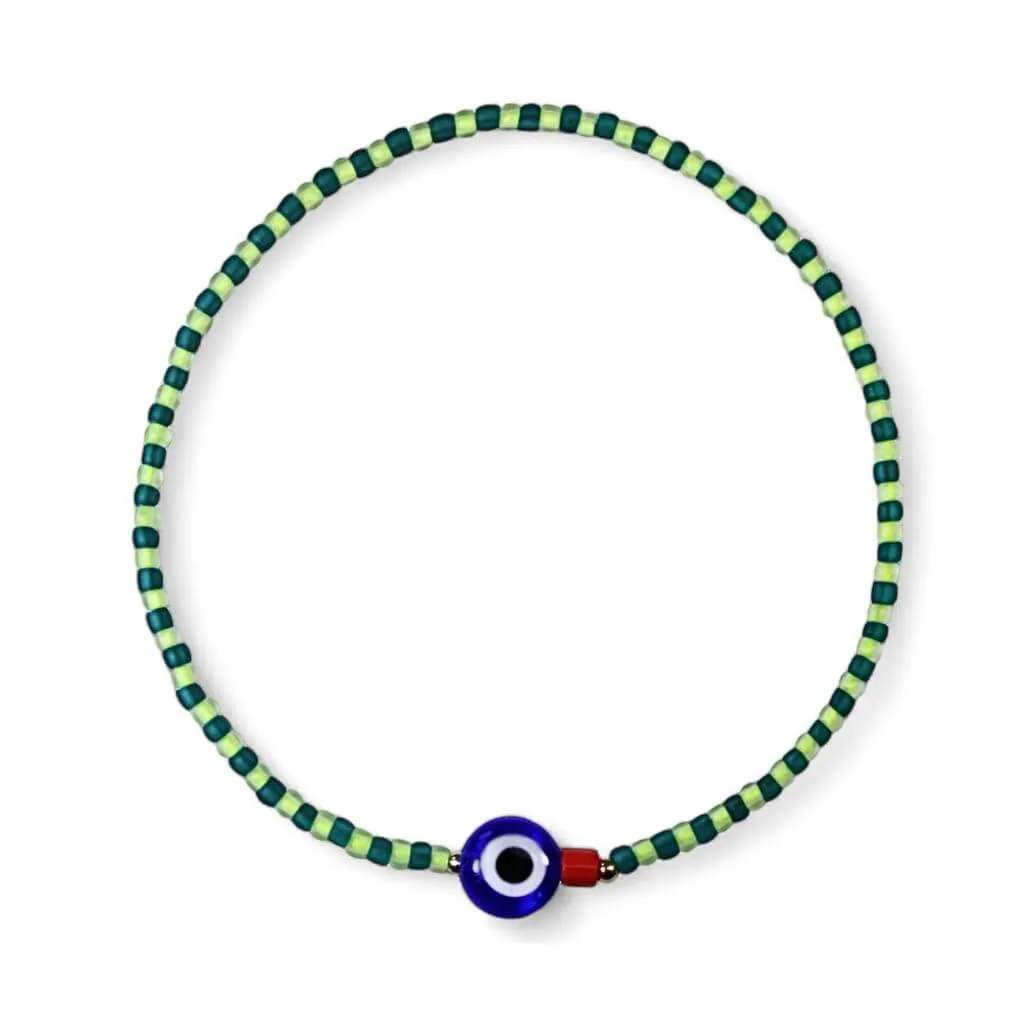 Neon Yellow & Teal Evil Eye Bracelet - 14K Gold